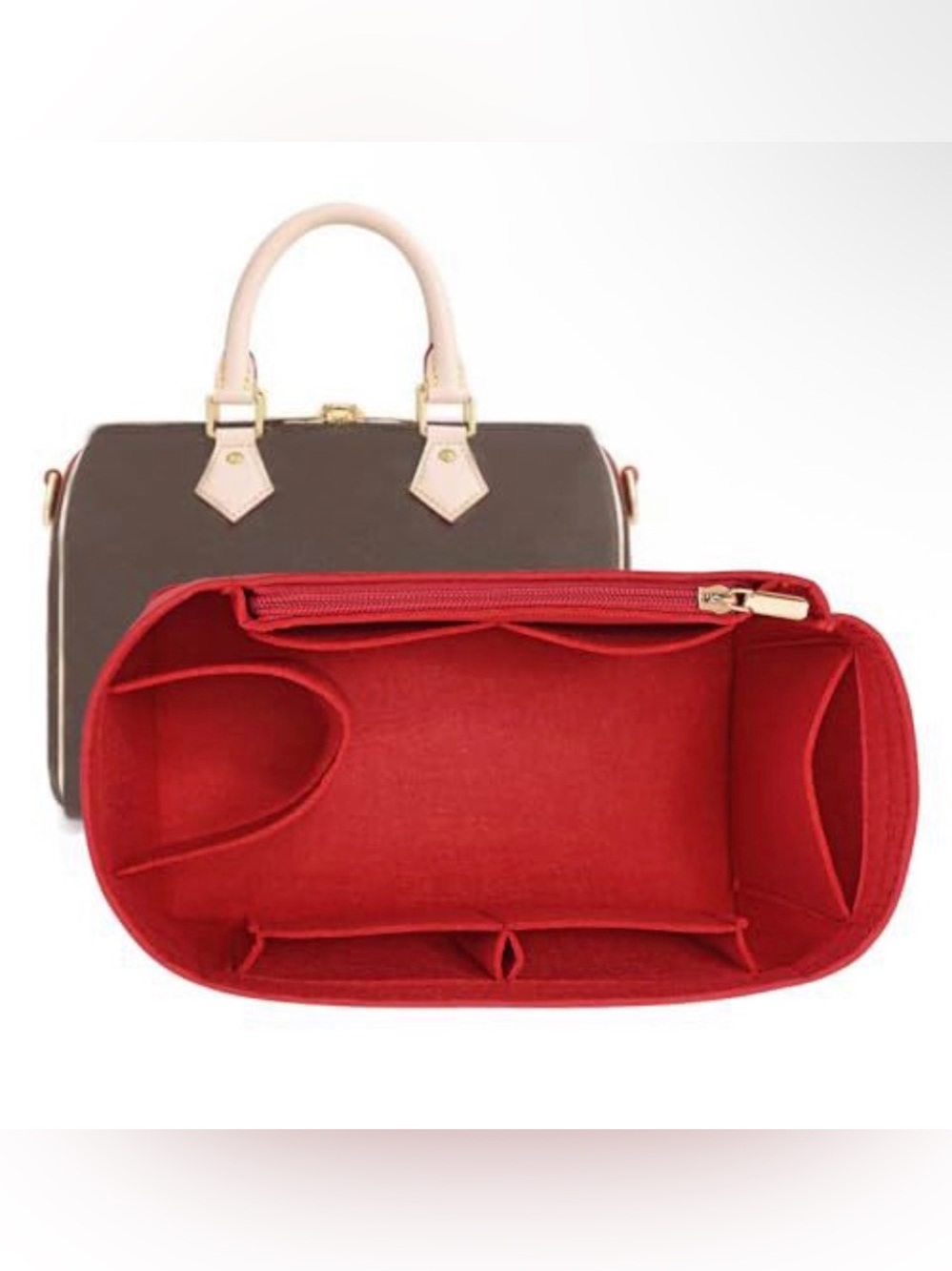 Women Bag Organizer Insert - Red Felt Purse Organizer